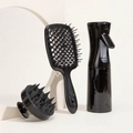 Black 3-piece hair care set including a vent brush, scalp massager, and spray bottle - 3-Piece Set (Vented Brush + Scalp Massager + Spray Bottle) / Black