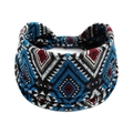 Boho-Yoga-Haarband aus Stretch-Baumwolle mit blauem und rotem geometrischem Muster - Geometrisch Boho (#69)