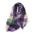 Plaid knitted scarf in purple and green checkerboard pattern with soft tassels - 68cm*200cm / Purple