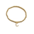 Bracciale a sfere dorate con ciondolo a mezzaluna e zirconi con micro-pavé lucido - Luna Crescente Oro Micro-pave