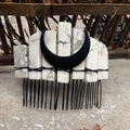 Detail of bohemian hair comb with white marble stones and black crescent moon - White Turquoise Black Moon