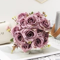 Dusty pink artificial rose bouquet made of high-quality silk for elegant home decor - Purple