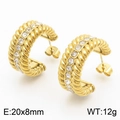 Pendientes en C dorados trenzados con incrustaciones de circón estilo metal vintage - Estilo de Diamantes de Imitación de Cuerda Trenzada Dorado (KE110152-KFC)