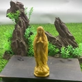 Handcrafted 10cm yellow semi-precious stone Virgin Mary statue on a wooden base - Golden Quartz / Citrine Color