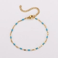Gold chain bracelet with blue enamel oval charms and adjustable lobster clasp - Gold + Lake Blue Enamel