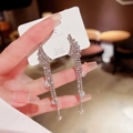 Sparkling silver tassel earrings with 925 silver needles and drop-shaped cubic zirconia - E0010 Silver Needle (Full Diamond Drop Long Tassel Silver)