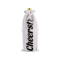 Sacchetto regalo per bottiglia di vino in tela bianca con scritta Cheers e coulisse - Bianco