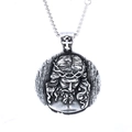 Vintage Silberner Edelstahl Jesus Porträt Anhänger Rundhalskette mit Relief-Details - Kreuzigung Jesu Rundmedaille (C0501) / Ohne Kette