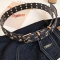 Retro black star eyelet belt with vintage gold buckle and distressed denim fabric texture - 29# Waist Chain - Black Star
