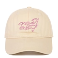 Beige washed cotton baseball cap featuring pink Thai embroidery on a classic dad hat - Beige With Pink Embroidery