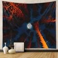 Detailansicht böhmischer Waldwandteppich mit Sternenhimmel und orangefarbenem Lichteffekt - 73X95CM / Wald Mond - Gebürsteter Stoff