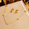 18k gold plated stainless steel jewelry set with tree of life necklace and stud earrings - Necklace + Stud Earrings 2-Piece Set (N2812)