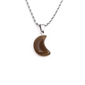 Silver twist chain necklace featuring a geometric crescent brown stone tiger eye pendant - Brown