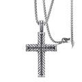 Retro titanium steel cross necklace with textured pendant and box chain on white background - Textured Cross