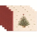 4er-Set Weihnachts-Platzsets mit klassischem Tannenbaum und roten Schneeflocken - Stil 12