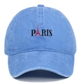 Washed light blue cotton baseball cap with black Paris embroidery and Eiffel Tower motif - Adjustable / Light Blue