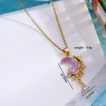 Gold moon pendant necklace featuring purple gradient inlay and white zircon accents - Gold/Purple