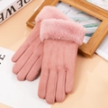 Gants d'hiver roses pour femmes avec bordure en similicuir et fonction tactile - Taille unique / Daim Synthétique Trois Lignes Rose (Double Épais)