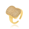 Elegant gold plated rectangular ring with pavé clear zircons and adjustable open band - J-1404 Gold Rectangle Style