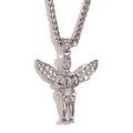 Silver angel pendant necklace with crystal wings on twisted chain for men - Silver Color Angel Pendant Necklace