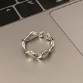Silver open ring with irregular wave texture and polished metallic finish for women - JZ0600 (Wave Open)