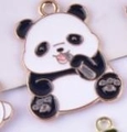 Cute panda panda family charm with black and white enamel and gold metal ring - 2#