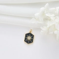 Collana con ciondolo a sole esagonale vintage dorata con trama nera e zircone centrale - Nero