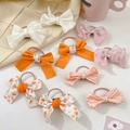 9-piece set of cartoon bow hair ties in brown and cream colors for kids hair styling - Orange Citrus 10Pcs Set
