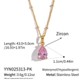 Detail van roze zirkoon druppelketting in roestvrij staal met maat- en gewichtsgegevens - Roze Waterdruppel Stijl (YYN025313-PK)