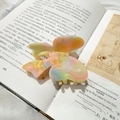 French vintage acetate hair claw clip with colorful marble pattern and bow design - Light Candy Color
