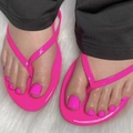 Sparkly bright pink rhinestone press-on toenails matching stylish flip-flops - Vibrant Pink Solid Style (XG-61-32)