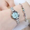 Women's quartz watch with silver metal strap, light blue dial and matching gemstone bracelet - Silver Blue Dial