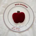 Christmas velvet apple gift box in red color with 6.5cm by 8cm dimensions on ceramic plate - Apple-01 (Red)