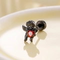 Black angel wings ear stud with a red heart zircon stone in durable stainless steel - Black Red (A227-6#)