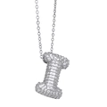 Silver letter I necklace pendant with cubic zirconia stones on thin chain jewelry - Letter I / Silver