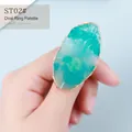 Lake green marble nail art oval ring palette with gold rim for makeup mixing - Oval Style (ST02#) / Lake Green Agate Texture