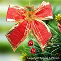 Large red glitter Christmas bow with gold trim and bells, size 64x64 cm on pine branch - Bow-04-Large