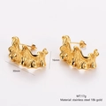 Elegant 18k gold plated stainless steel earrings with textured wave design and 17g weight - Wrinkled Wave Style (AML01162)
