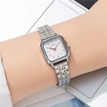 Elegant square silver steel women's watch with rose gold indices on a white dial - Rose Gold Marker White Dial