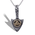 Pendente vichingo a punta di freccia vintage con cerchio di rune dorate e Valknut - Pendaglio Punta di Freccia Bicolore Oro e Argento (Senza Catena)