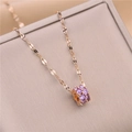 Elegant rose gold lip chain necklace with purple gemstone pavé cylinder pendant - 8840 Rose Gold Purple