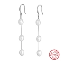 Boucles d'oreilles en argent 925 avec trois perles d'eau douce baroques blanches - Perle 6.5-7mm / Or Blanc