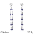Silver chain tassel earrings featuring deep blue round beads in a minimalist long drop design - Silver-Dark Purple Beads