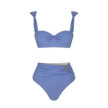 Violet blue two-piece bikini set with high-waisted pleated bottoms and bandeau top - S / Blue 2-Piece Bikini Swimsuit