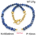 Bracciale di perline con pietre vulcaniche blu, chiusura OT dorata e perla di conchiglia - Collana Oro (KN288820-Z)