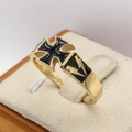 Men's vintage cross ring in polished gold finish with black enamel and lightning bolts - US 7 / Gold