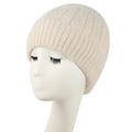 Gorro de punto trenzado beige crema para mujer con forro polar suave para el invierno - L(58-60cm) / Beige