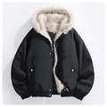 Heren retro winterjas met capuchon, voering van imitatiebont en warme zwarte finish - M / Zwart