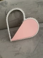 Pink heart-shaped evening clutch bag with a rhinestone-studded silver ring handle - Heart Pink