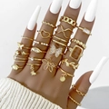21-piece set of golden fashion rings with pearls and butterflies on hand - Gold Butterfly Artificial Pearl Decor Style (5645601)